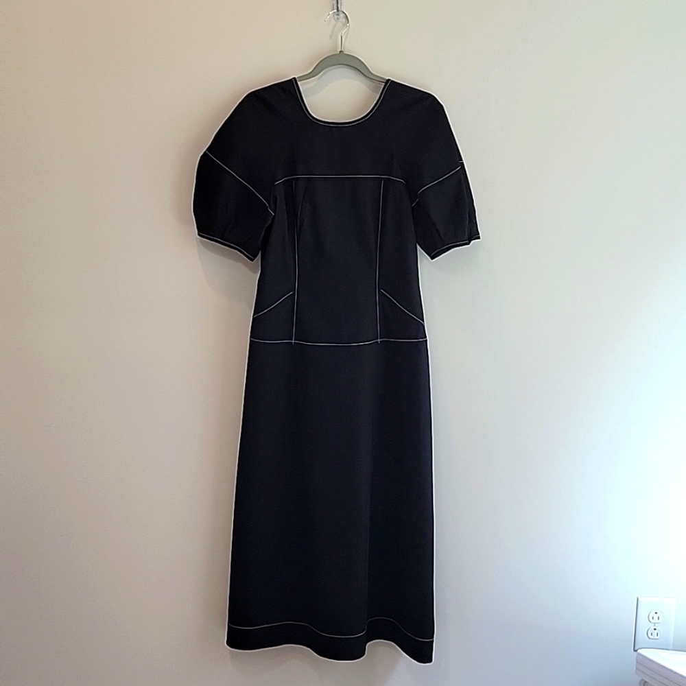 Madewell Black Puff-Sleeve Midi Dress with Contrast Stitching - Picture 6 of 9